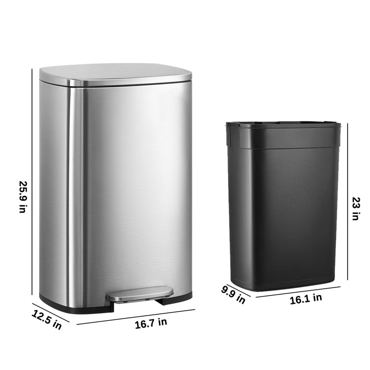 NIHAISHI Steel Step On Trash Can ( 13 Gallons ) Wayfair